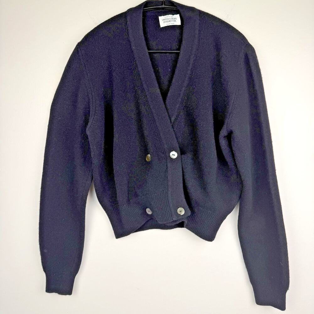United Colors of Benetton Double Breasted Cardigan M/L Black Wool Angora Italy